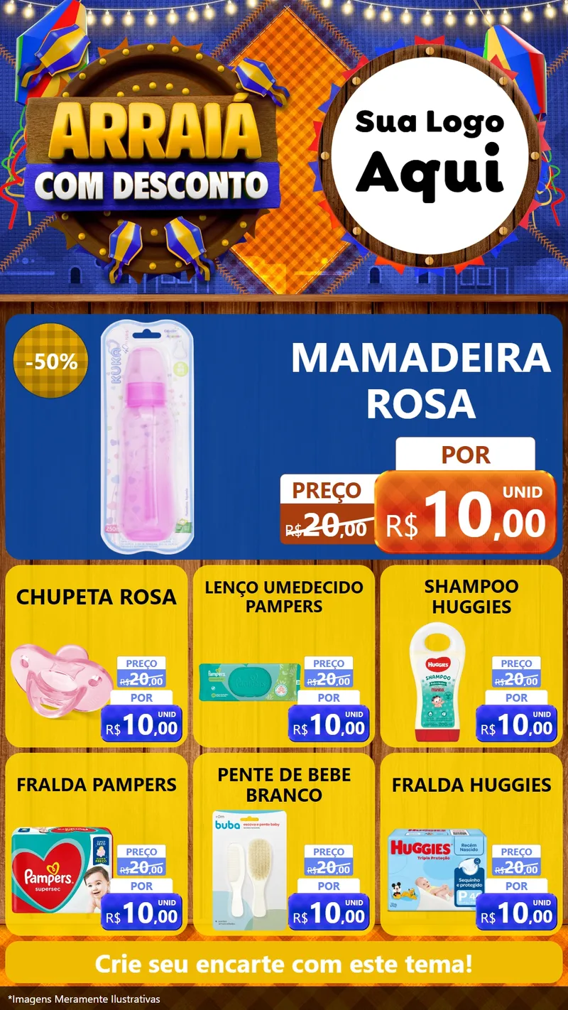 Modelo de Rede Social para Stories com o tema Arraiá Com Desconto para Bebês