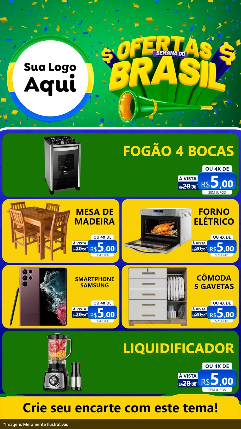 Modelo de TV para TV Vertical com o tema Ofertas Semana do Brasil para Móveis e Eletro