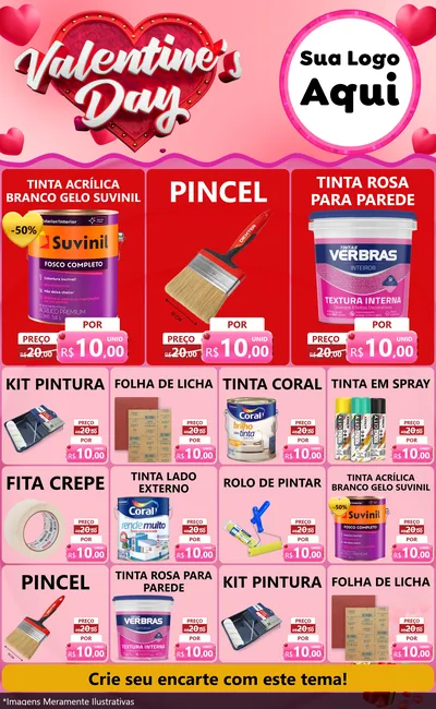 Modelo de Encarte para Encarte Grande com o tema Valentine's Day para Tintas e Ferramentas