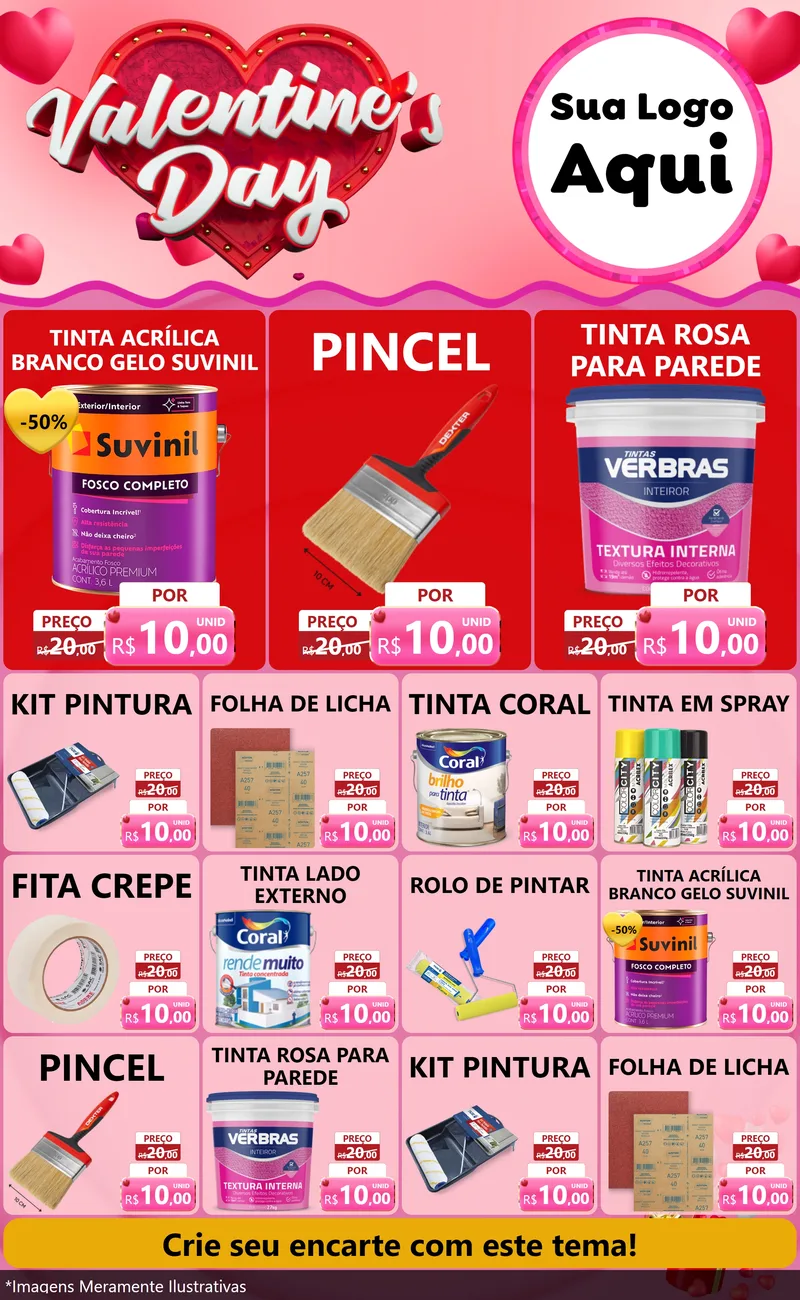 Modelo de Encarte para Encarte Grande com o tema Valentine's Day para Tintas e Ferramentas