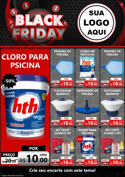 Modelo de Encarte para Encarte A4 Vertical com o tema Black Friday para Produtos para Piscina