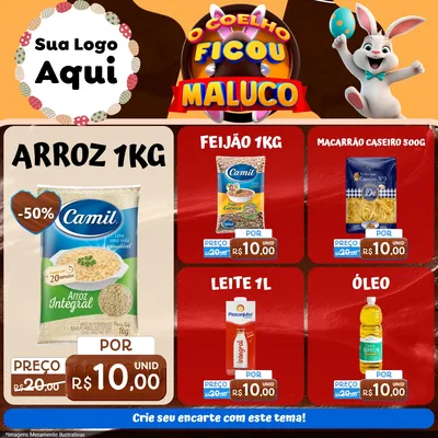 Modelo de Rede Social para Feed Facebook com o tema O Coelho Ficou Maluco - Páscoa para Supermercado