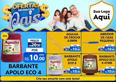 Modelo de Encarte para Encarte A4 Horizontal com o tema Ofertas do Dia dos Pais para Armarinho e Aviamentos