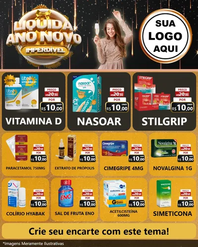 Modelo de Rede Social para Feed Instagram com o tema Liquida Ano Novo Imperdível para Farmácia