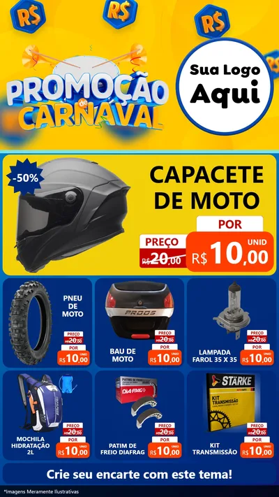 Modelo de Rede Social para Stories com o tema Promoção de Carnaval para Moto peças