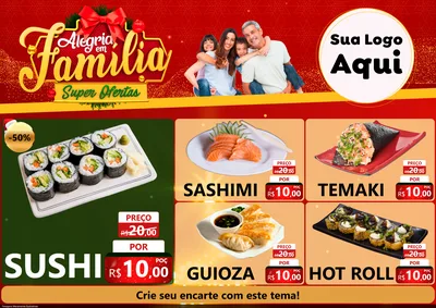 Modelo de Encarte para Encarte A4 Horizontal com o tema Alegria em Família Super Ofertas - Natal para Comida japonesa