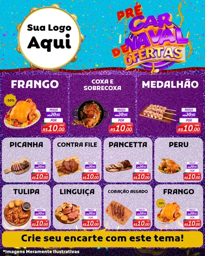 Modelo de Rede Social para Feed Instagram com o tema Pré Carnaval de Ofertas para Assados