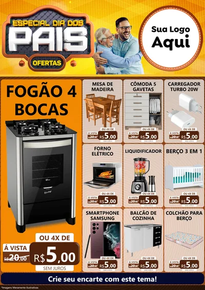 Modelo de Encarte para Encarte A4 Vertical com o tema Especial Dia dos Pais para Móveis e Eletro