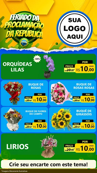Modelo de TV para TV Vertical com o tema Feriado da Proclamação da República para Floricultura e jardim
