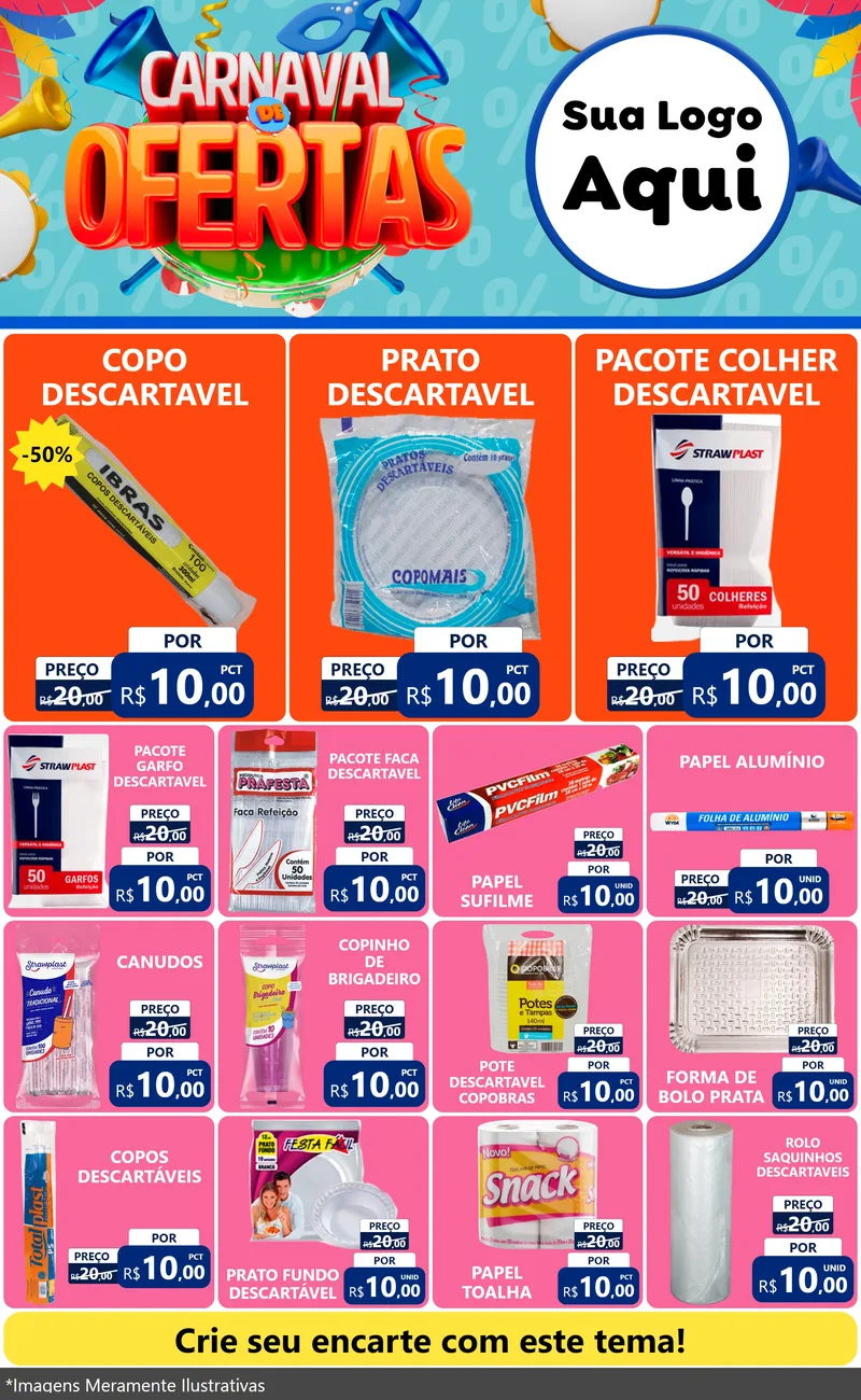 Modelo de Encarte para Encarte Grande com o tema Carnaval de Ofertas para Embalagens