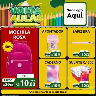 Modelo de Rede Social para Feed Facebook com o tema Volta às Aulas para Papelaria