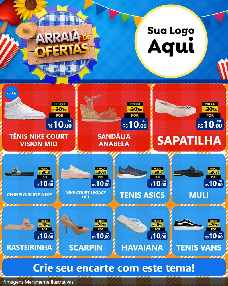 Modelo de Rede Social para Feed Instagram com o tema Arraiá de Ofertas para Calçados