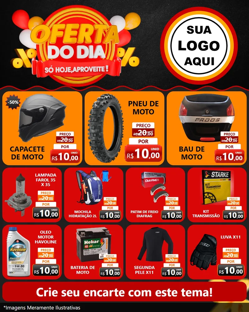 Modelo de Rede Social para Feed Instagram com o tema Oferta do Dia - Só hoje, Aproveite! para Moto peças
