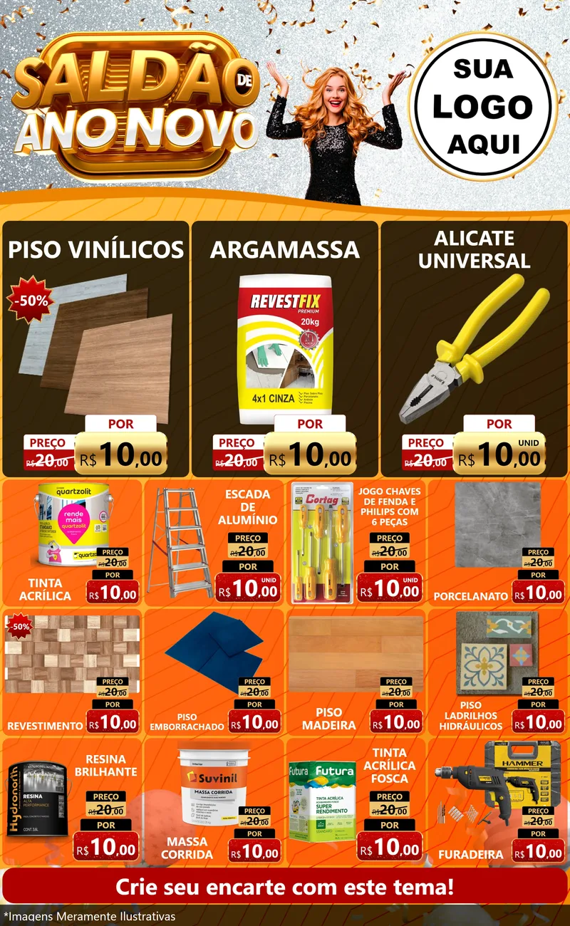 Modelo de Encarte para Encarte Grande com o tema Saldão de Ano Novo para Material para Construção