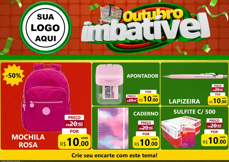 Modelo de Encarte para Encarte A4 Horizontal com o tema Outubro Imbatível para Papelaria