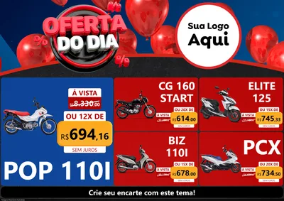 Modelo de Encarte para Encarte A4 Horizontal com o tema Oferta do Dia para Concessionaria de Motos
