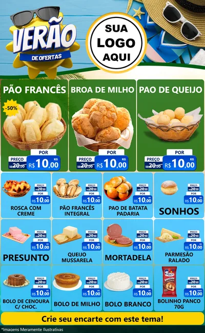 Modelo de Encarte para Encarte Grande com o tema Verão de Ofertas para Padaria