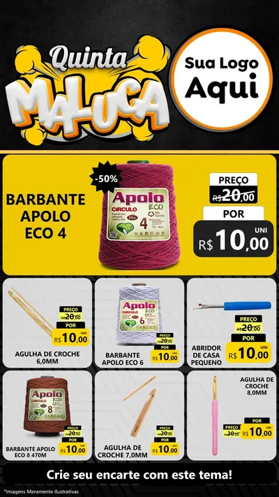 Modelo de Rede Social para Stories com o tema Quinta Maluca para Armarinho e Aviamentos