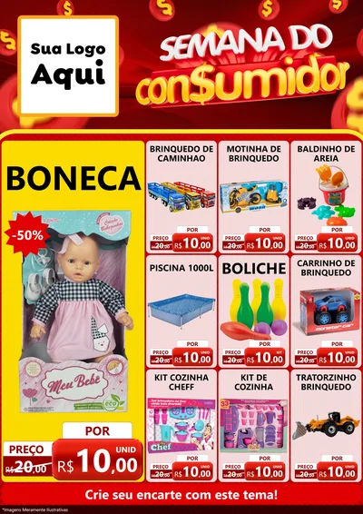 Modelo de Encarte para Encarte A4 Vertical com o tema Semana do Consumidor para Brinquedos