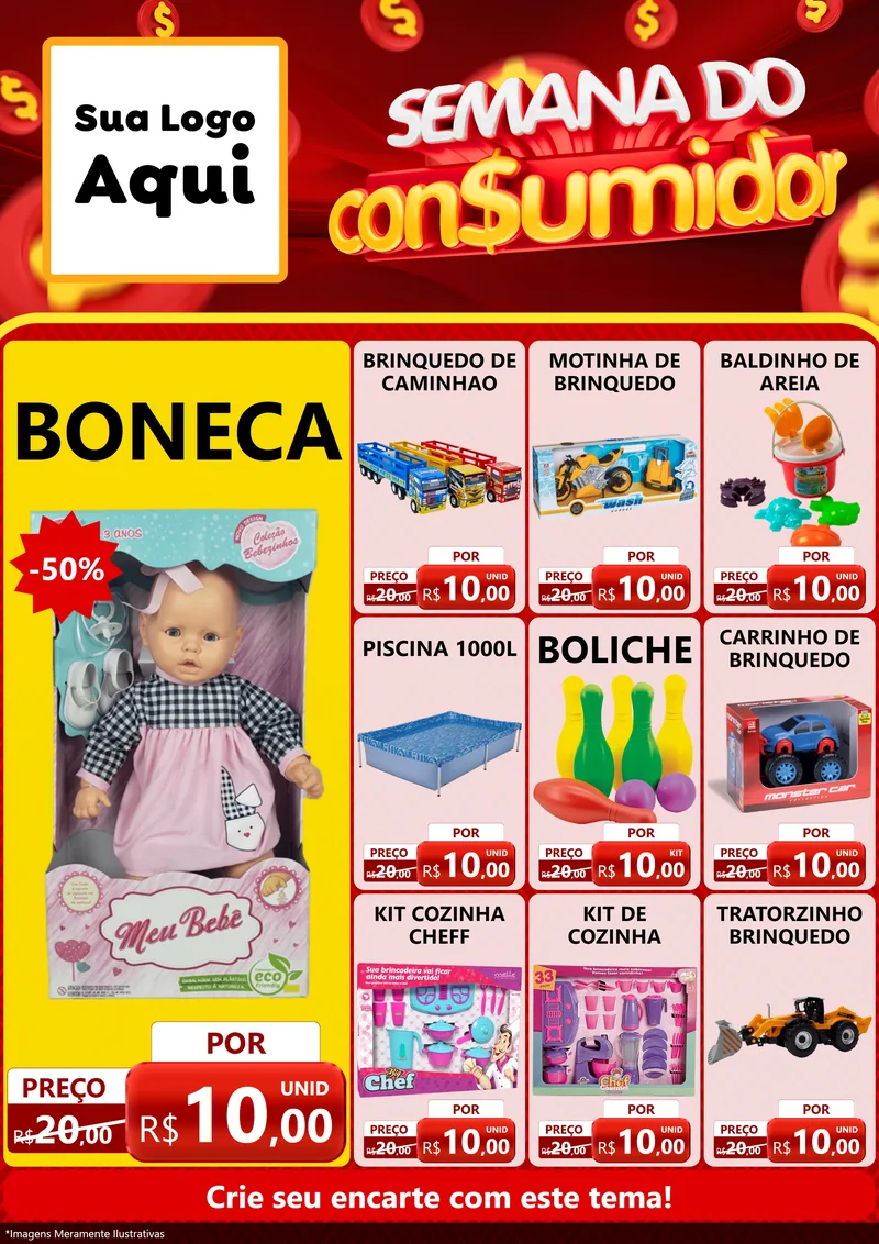 Modelo de Encarte para Encarte A4 Vertical com o tema Semana do Consumidor para Brinquedos