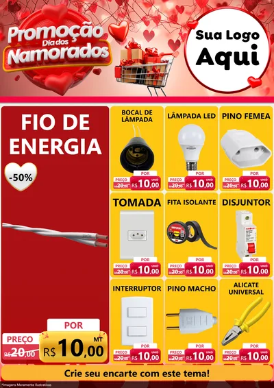 Modelo de Encarte para Encarte A4 Vertical com o tema Promoção Dia dos Namorados para Materiais Elétricos