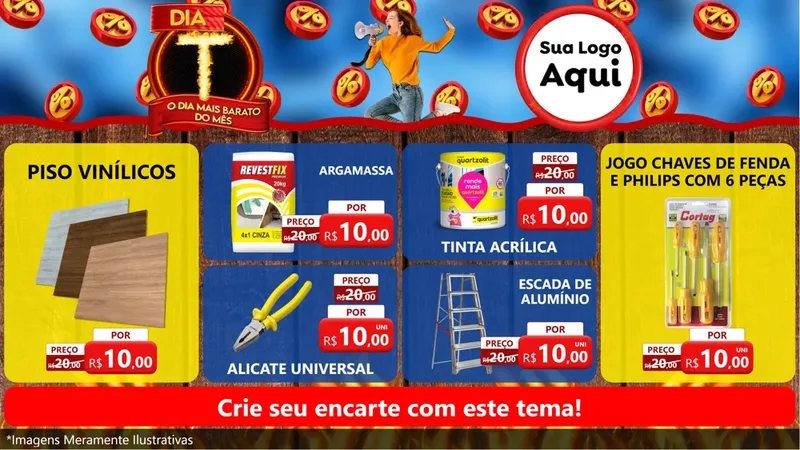 Modelo de TV para TV Horizontal com o tema Dia T - O Dia Mais Barato Do Mês para Material para Construção
