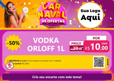 Modelo de Cartaz para Cartaz A4 Horizontal com o tema Carnaval de Ofertas para Distribuidora de bebidas