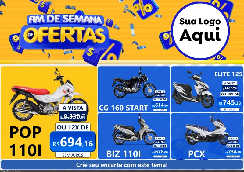 Modelo de Encarte para Encarte A4 Horizontal com o tema Fim de Semana de Ofertas para Concessionaria de Motos