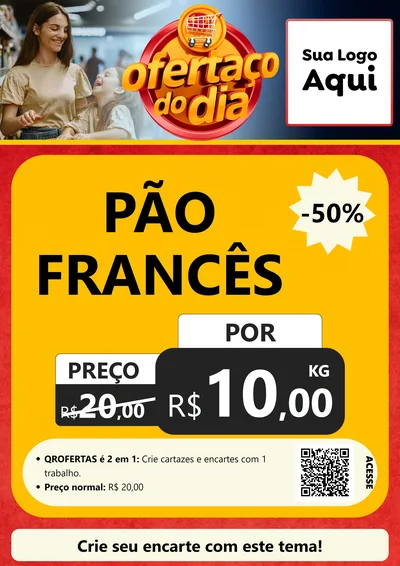 Modelo de Cartaz para Cartaz A4 Vertical com o tema Ofertaço Do Dia para Padaria