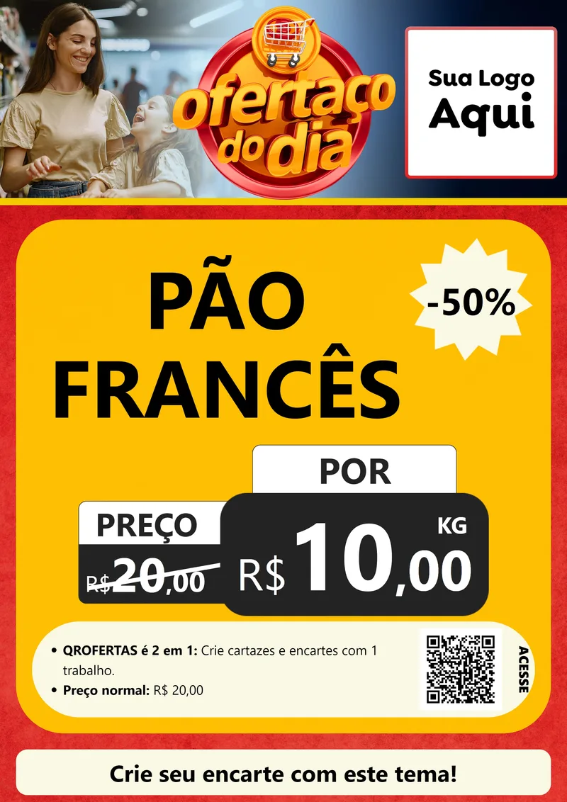 Modelo de Cartaz para Cartaz A4 Vertical com o tema Ofertaço Do Dia para Padaria