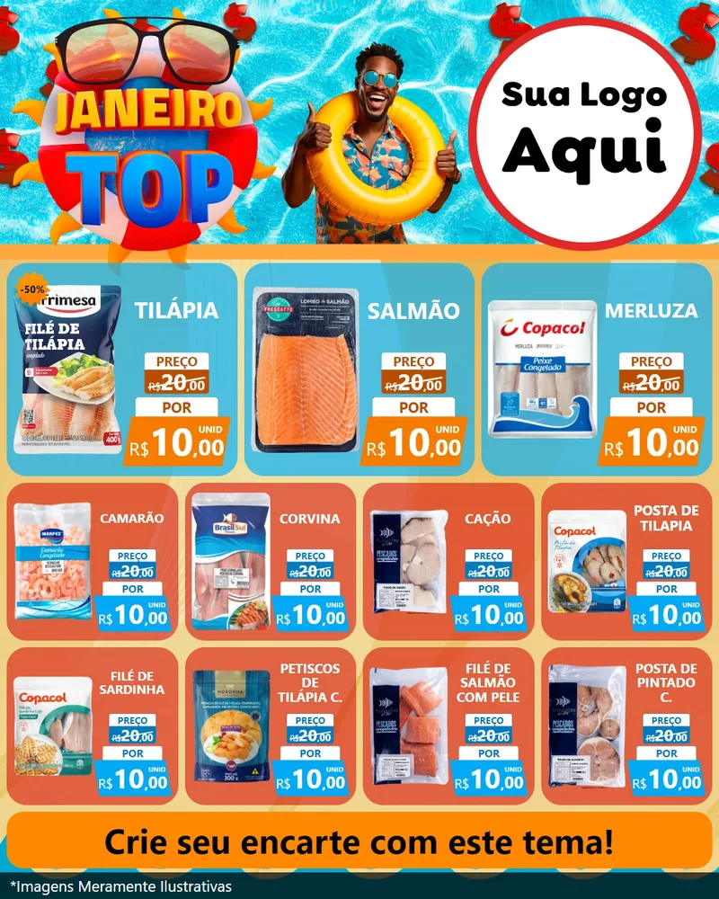 Modelo de Rede Social para Feed Instagram com o tema Janeiro Top para Peixaria