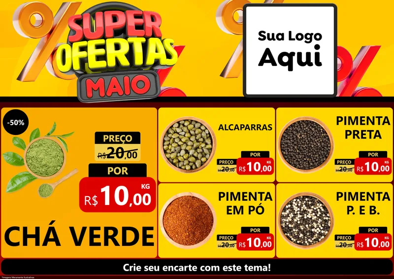 Modelo de Encarte para Encarte A4 Horizontal com o tema Super Ofertas Maio para Produtos Naturais