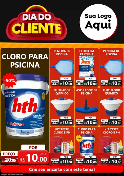 Modelo de Encarte para Encarte A4 Vertical com o tema Dia do Cliente para Produtos para Piscina