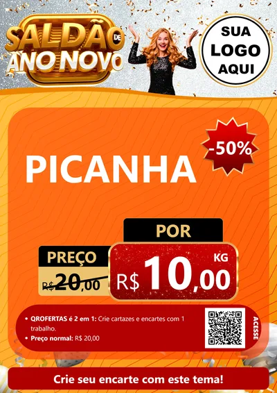 Modelo de Cartaz para Cartaz A4 Vertical com o tema Saldão de Ano Novo para Açougue