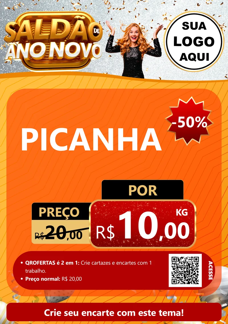 Modelo de Cartaz para Cartaz A4 Vertical com o tema Saldão de Ano Novo para Açougue