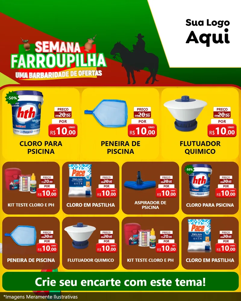 Modelo de Rede Social para Feed Instagram com o tema Semana Farroupilha - Uma Barbaridade de Ofertas para Produtos para Piscina