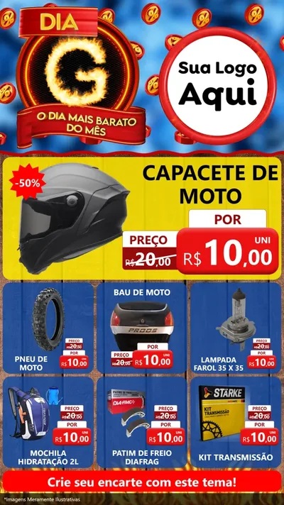 Modelo de Rede Social para Stories com o tema Dia G - O Dia Mais Barato Do Mês para Moto peças