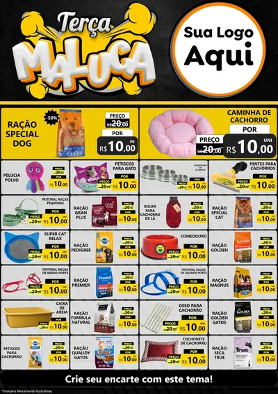 Modelo de Encarte para Encarte A4 Vertical com o tema Terça Maluca para Pet Shop
