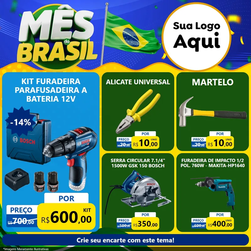 Modelo de Rede Social para Feed Facebook com o tema Mês do Brasil para Maquinas e Ferramentas