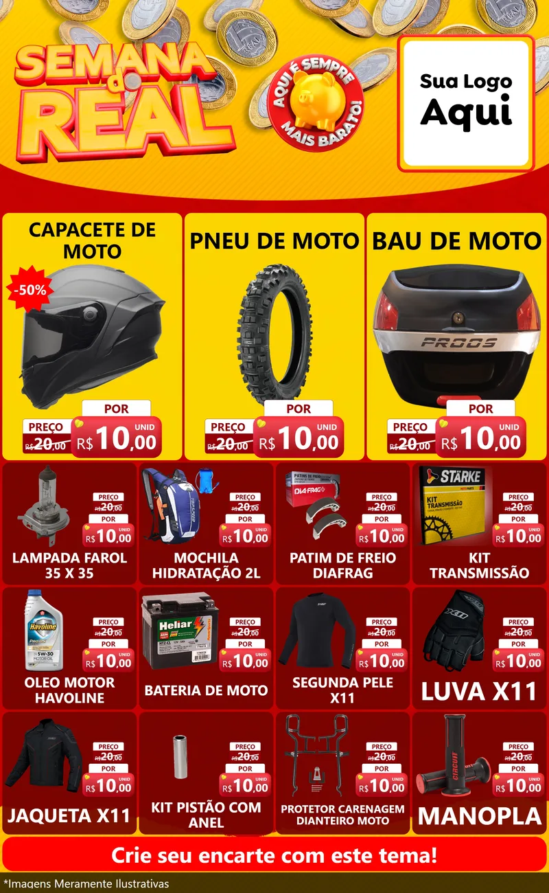 Modelo de Encarte para Encarte Grande com o tema Semana do Real para Moto peças