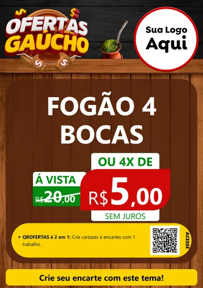 Modelo de Cartaz para Cartaz A4 Vertical com o tema Ofertas Dia do Gaúcho para Móveis e Eletro