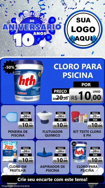 Modelo de Rede Social para Stories com o tema Promoção de Aniversário - 10 Anos para Produtos para Piscina