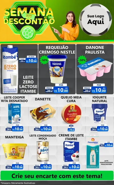 Modelo de Encarte para Encarte Grande com o tema Semana de Descontão - Copa para Frios e Laticínios