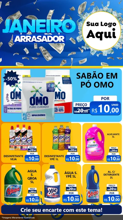 Modelo de Rede Social para Stories com o tema Janeiro Arrasador para Produtos de Limpeza