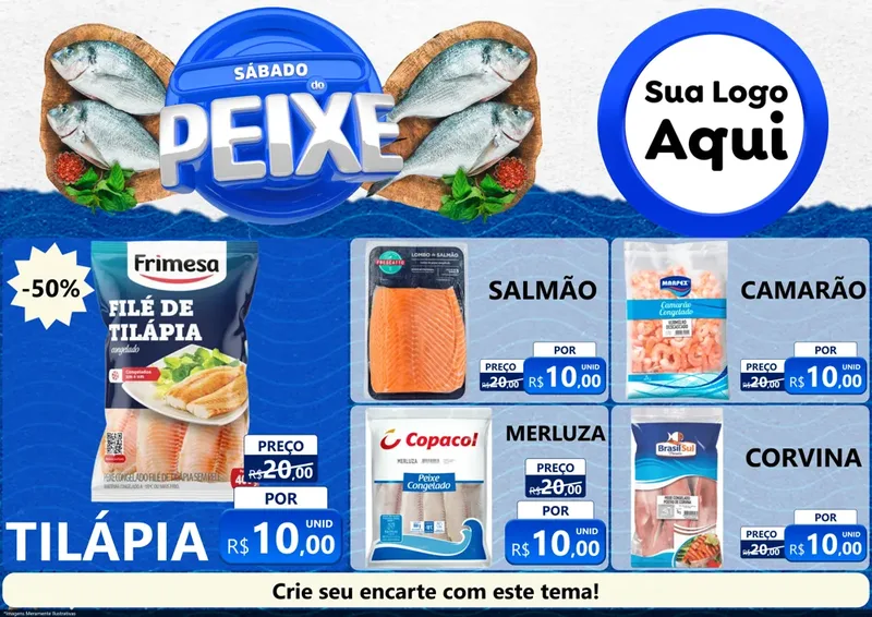 Modelo de Encarte para Encarte A4 Horizontal com o tema Sábado do Peixe para Peixaria