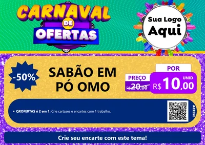Modelo de Cartaz para Cartaz A4 Horizontal com o tema Carnaval de Ofertas para Produtos de Limpeza
