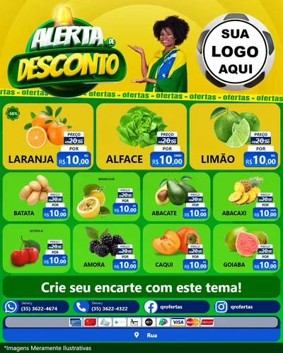 Modelo de Rede Social para Feed Instagram com o tema Alerta de Desconto para Hortifrúti