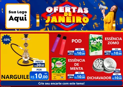 Modelo de Encarte para Encarte A4 Horizontal com o tema Ofertas de Janeiro para Tabacaria
