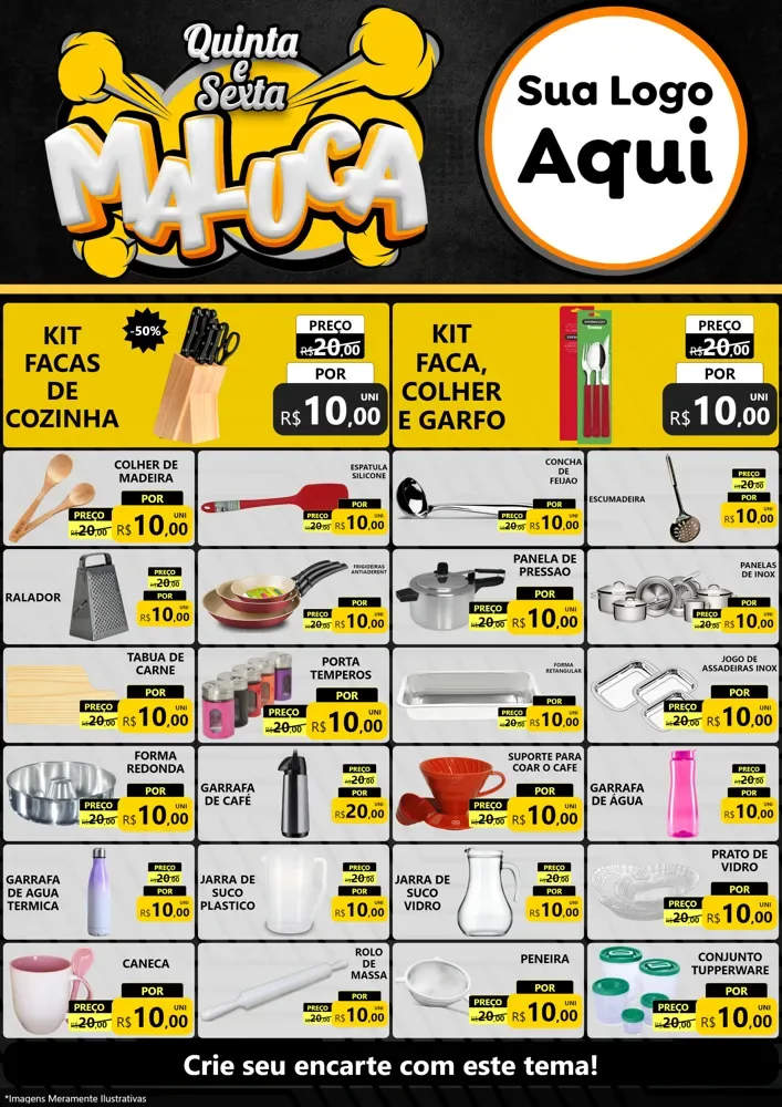 Modelo de Encarte para Encarte A4 Vertical com o tema Quinta e Sexta Maluca para Utilidades Domésticas