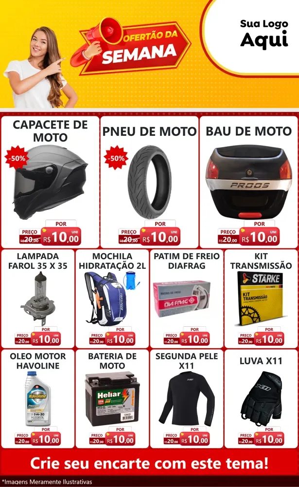 Modelo de Encarte para Encarte Grande com o tema Ofertão da Semana para Moto peças